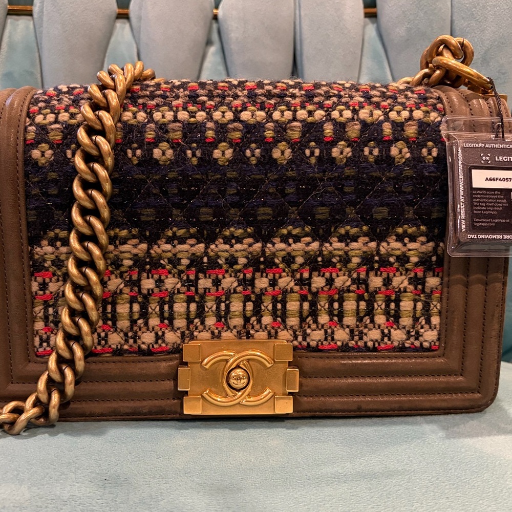 Chanel Boy Flap Bag Old Medium CLASSIC Chanel Quilted Tweed! Hard to Find Colors